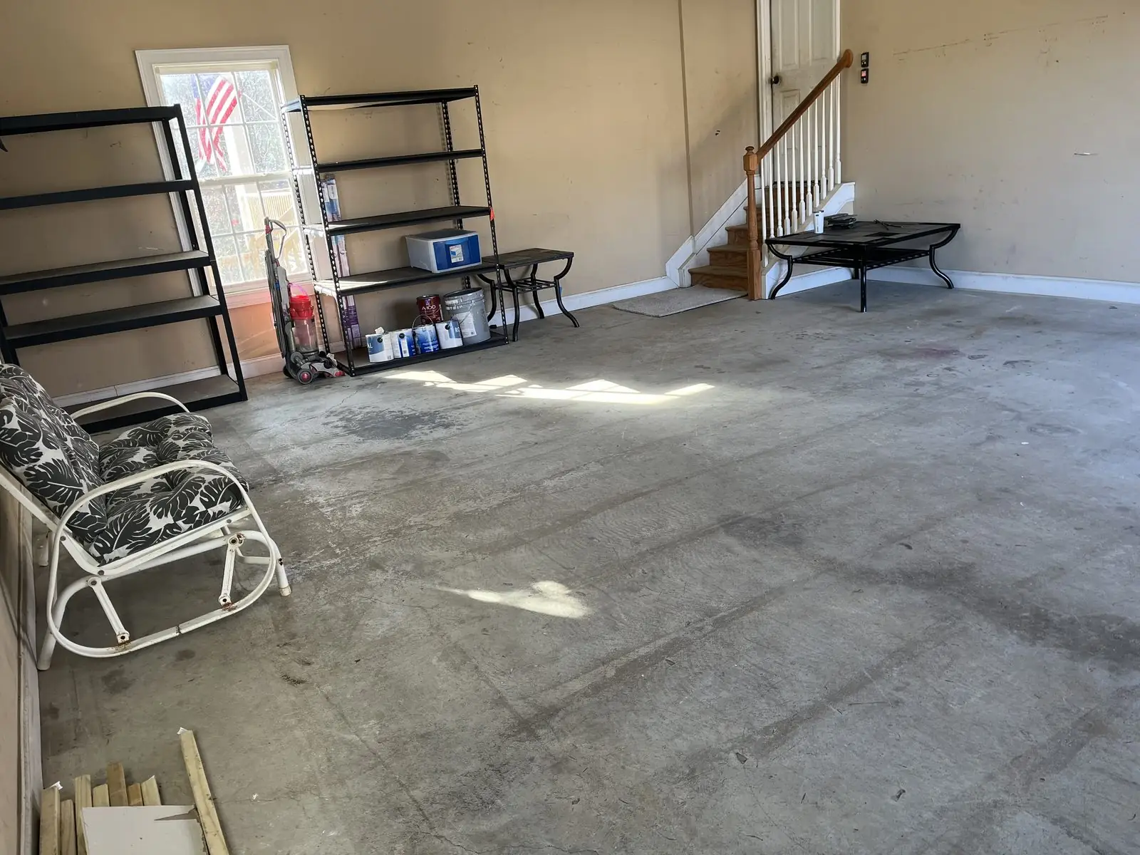 Cleaned garage floor and shelving