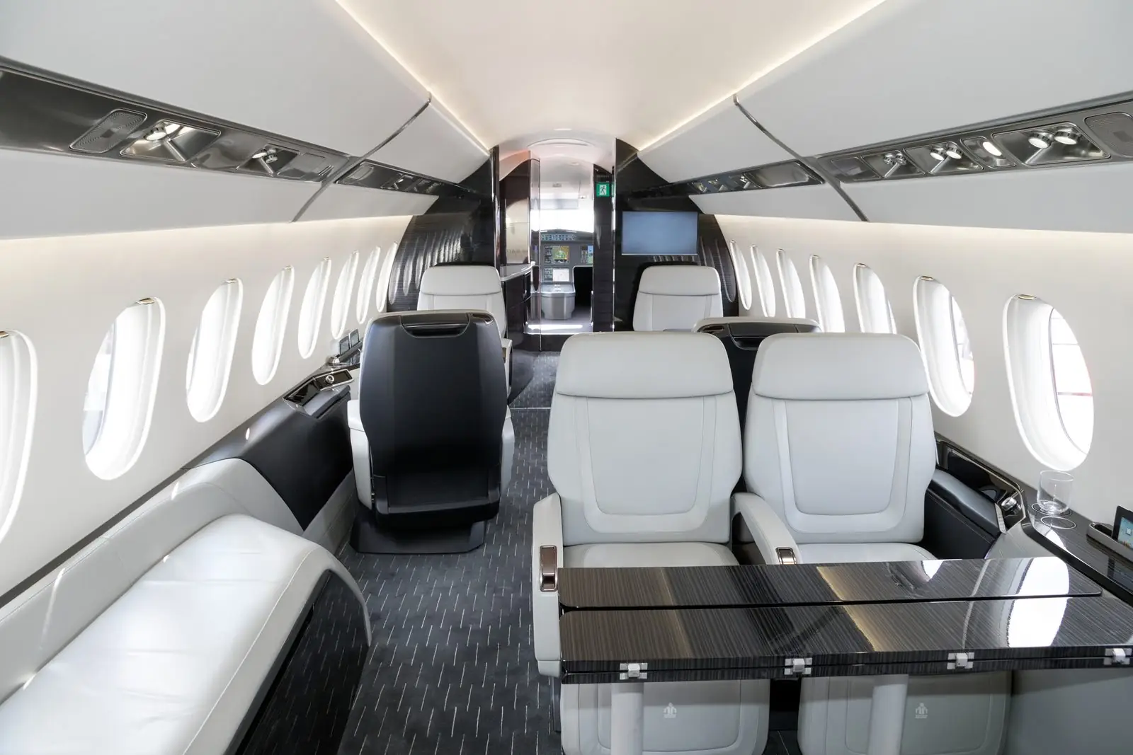 Private jet cabin with leather seats cleaned
