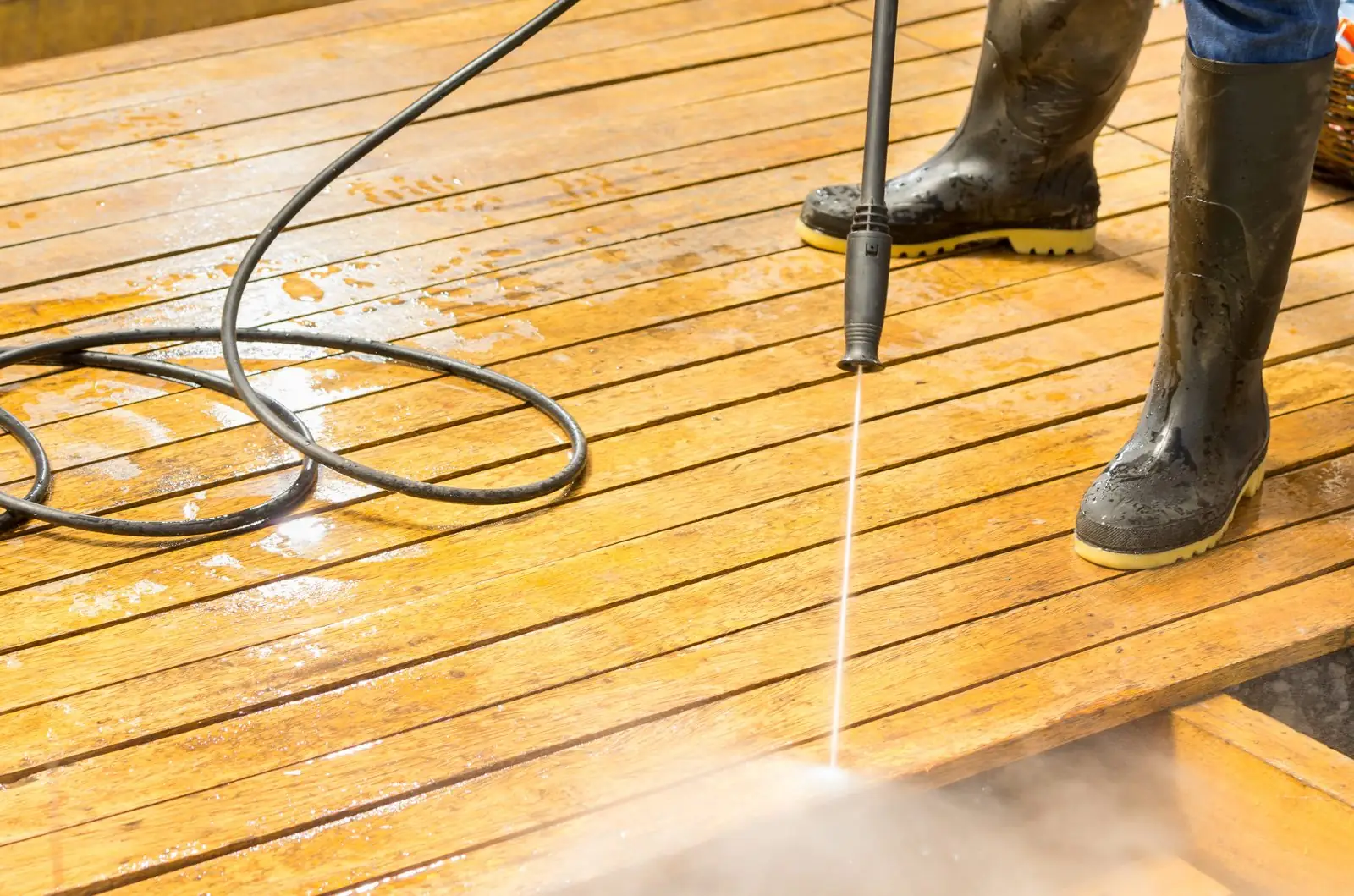 Wood deck being pressure washed in Carrollton, GA