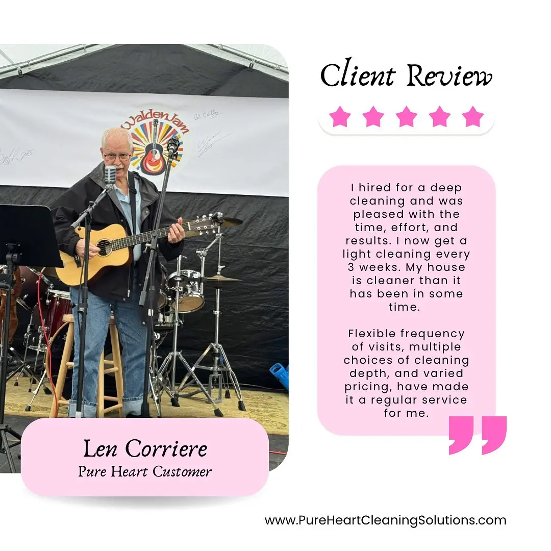 Five-star client review from Len Corriere about a deep cleaning followed by light cleanings every three weeks in Carrollton, GA