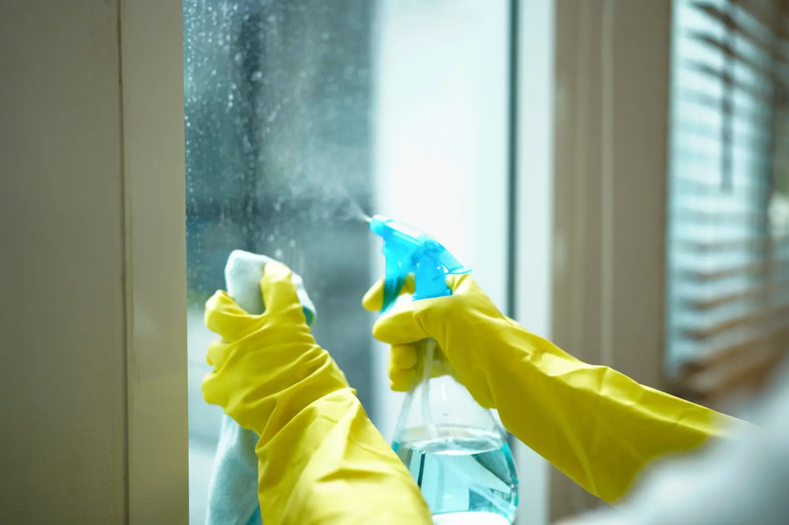 Cleaning glass on a large window in Carrollton, GA